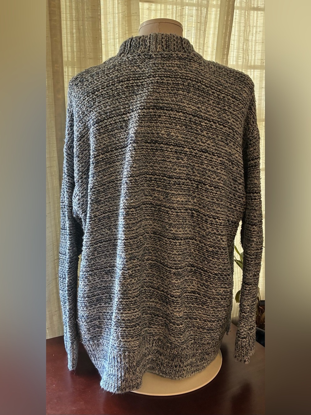 Chaps 1X Chunky Knit Cardigan Navy Cream Open-Front Pockets - Picture 4 of 5